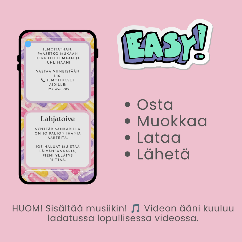 Helposti muokattava lasten synttarikutsu