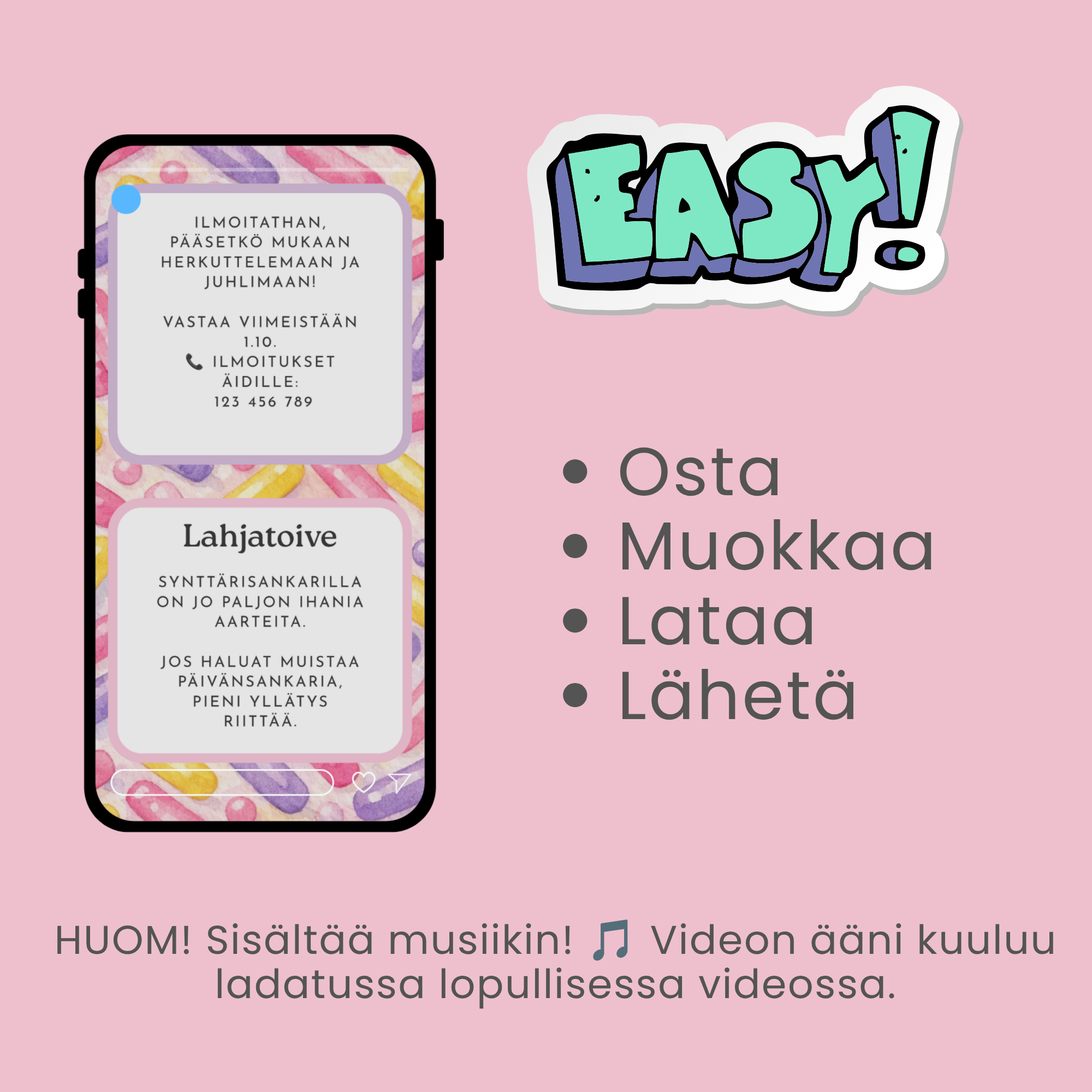 Helposti muokattava lasten synttarikutsu