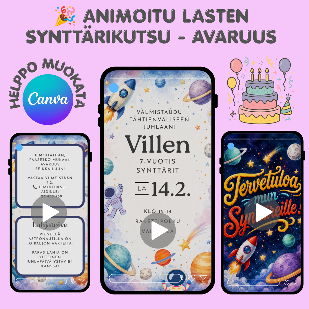 Lasten synttarikutsu muokattava