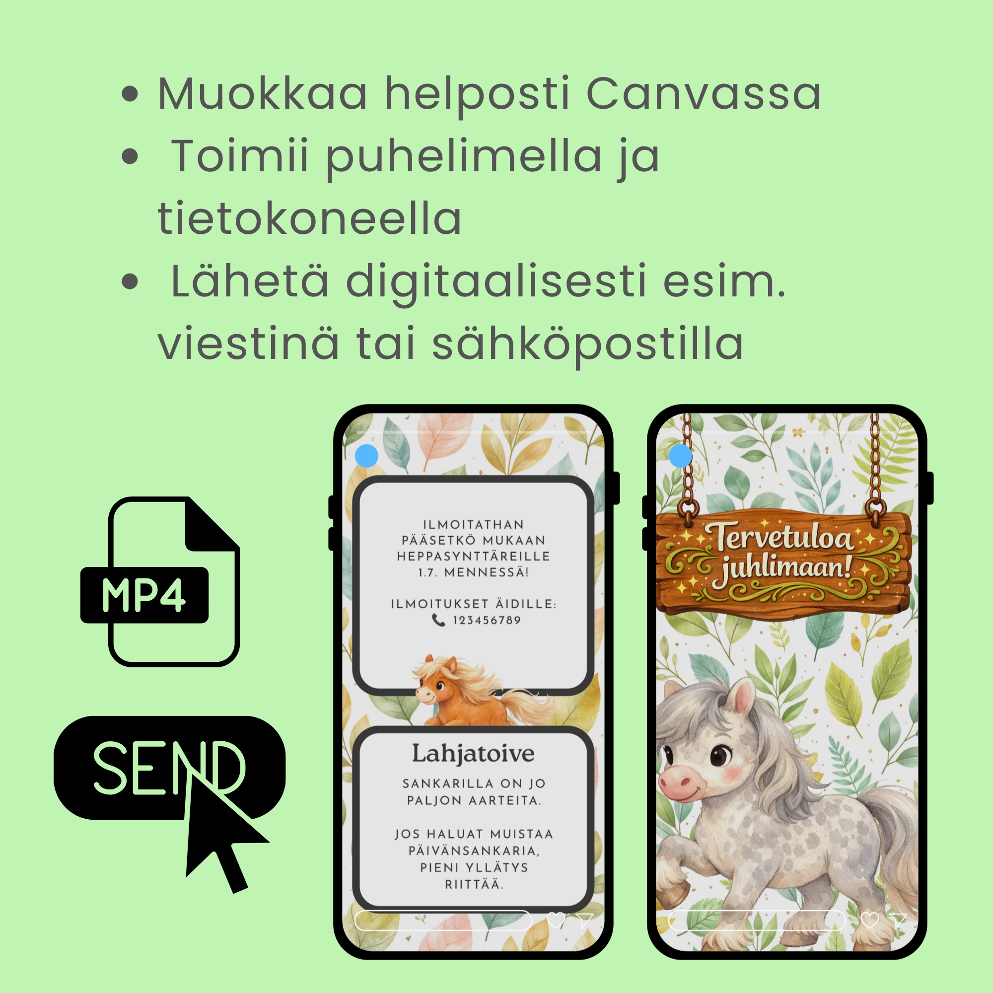 🐴 Poni Videokutsu Lasten Syntymäpäiville – Muokattava Animoitu Digitaalinen Synttärikutsu
