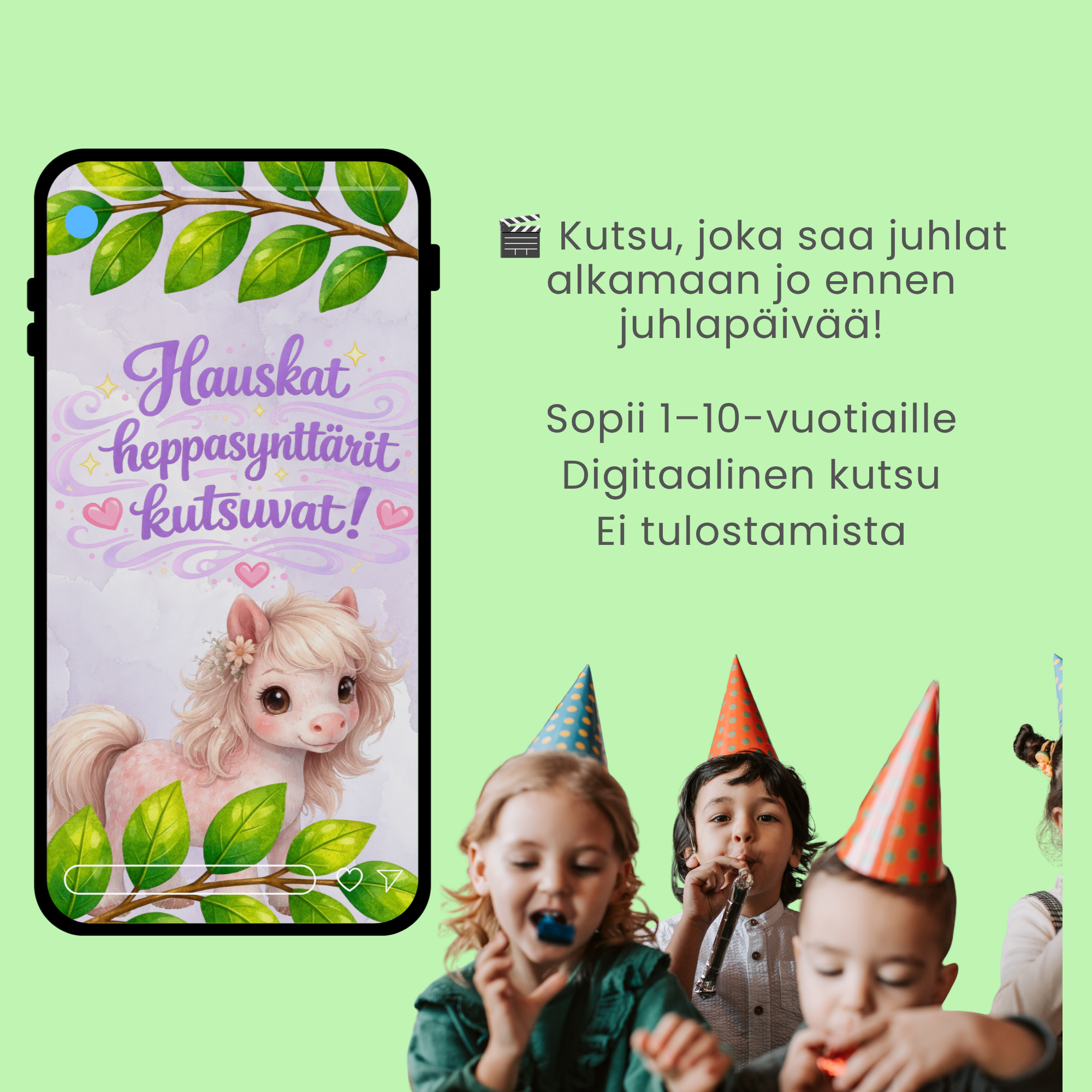 🐴 Poni Videokutsu Lasten Syntymäpäiville – Muokattava Animoitu Digitaalinen Synttärikutsu