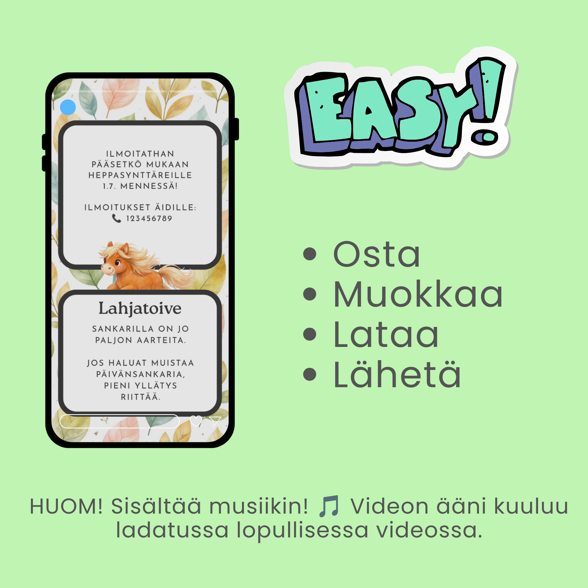 🐴 Poni Videokutsu Lasten Syntymäpäiville – Muokattava Animoitu Digitaalinen Synttärikutsu