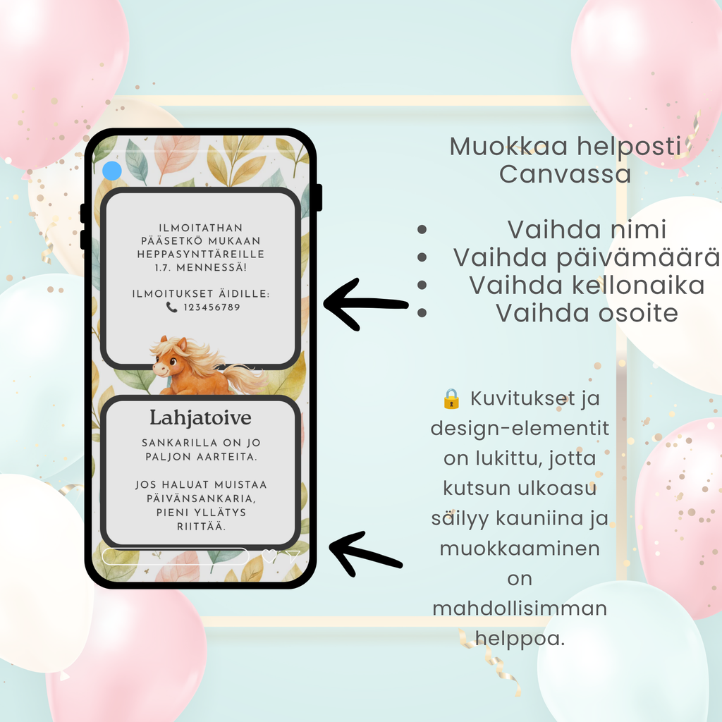 🐴 Poni Videokutsu Lasten Syntymäpäiville – Muokattava Animoitu Digitaalinen Synttärikutsu