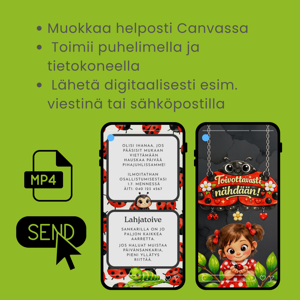 Muokattava leppäkerttu-aiheinen videokutsu Canvassa