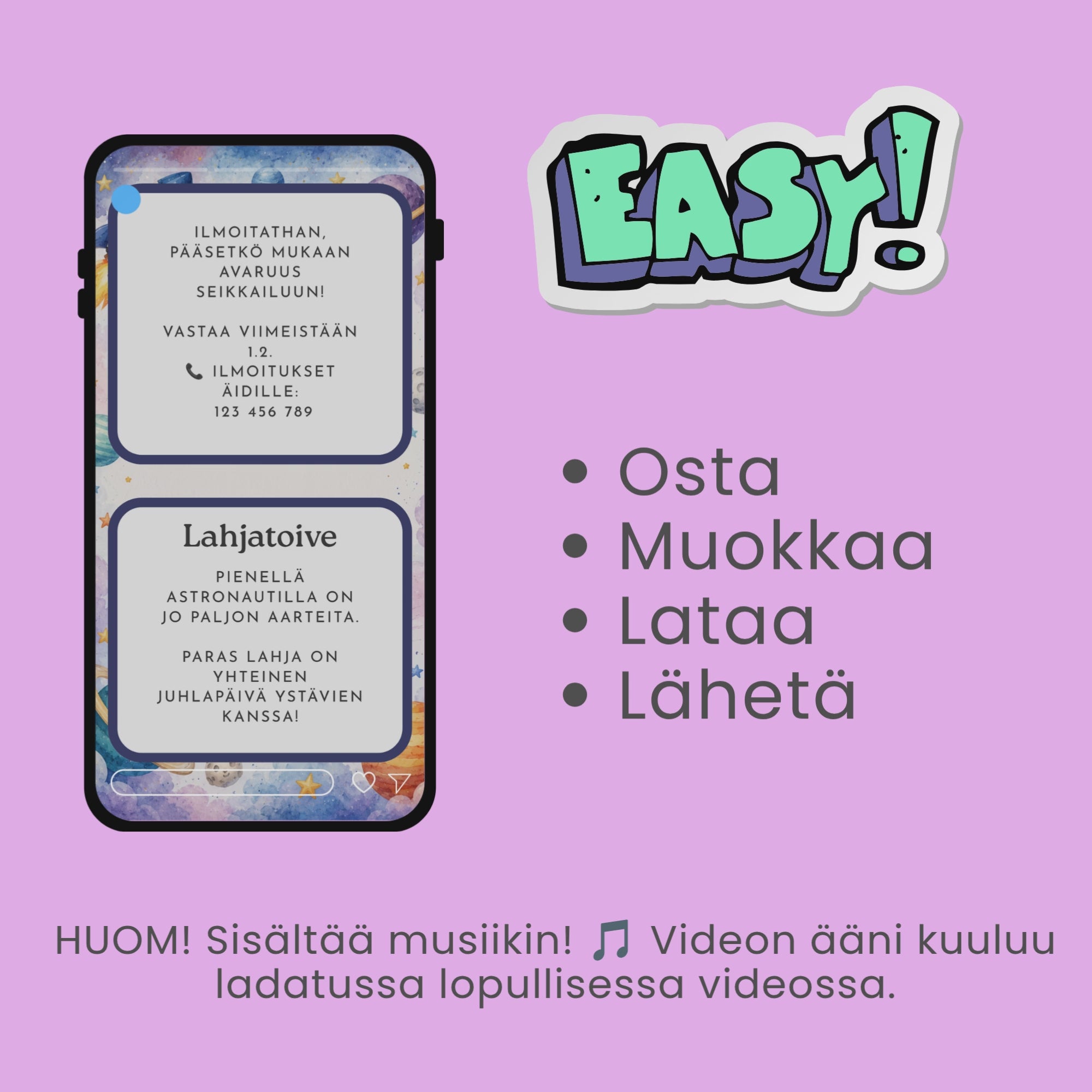 🚀 Avaruus videokutsu lasten syntymäpäiville – Muokattava Canva-kutsu