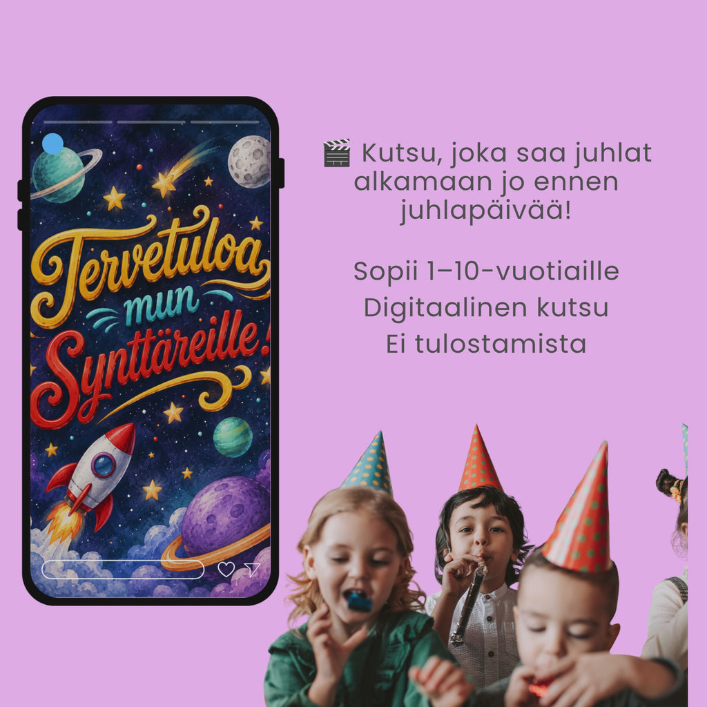 🚀 Avaruus videokutsu lasten syntymäpäiville – Muokattava Canva-kutsu
